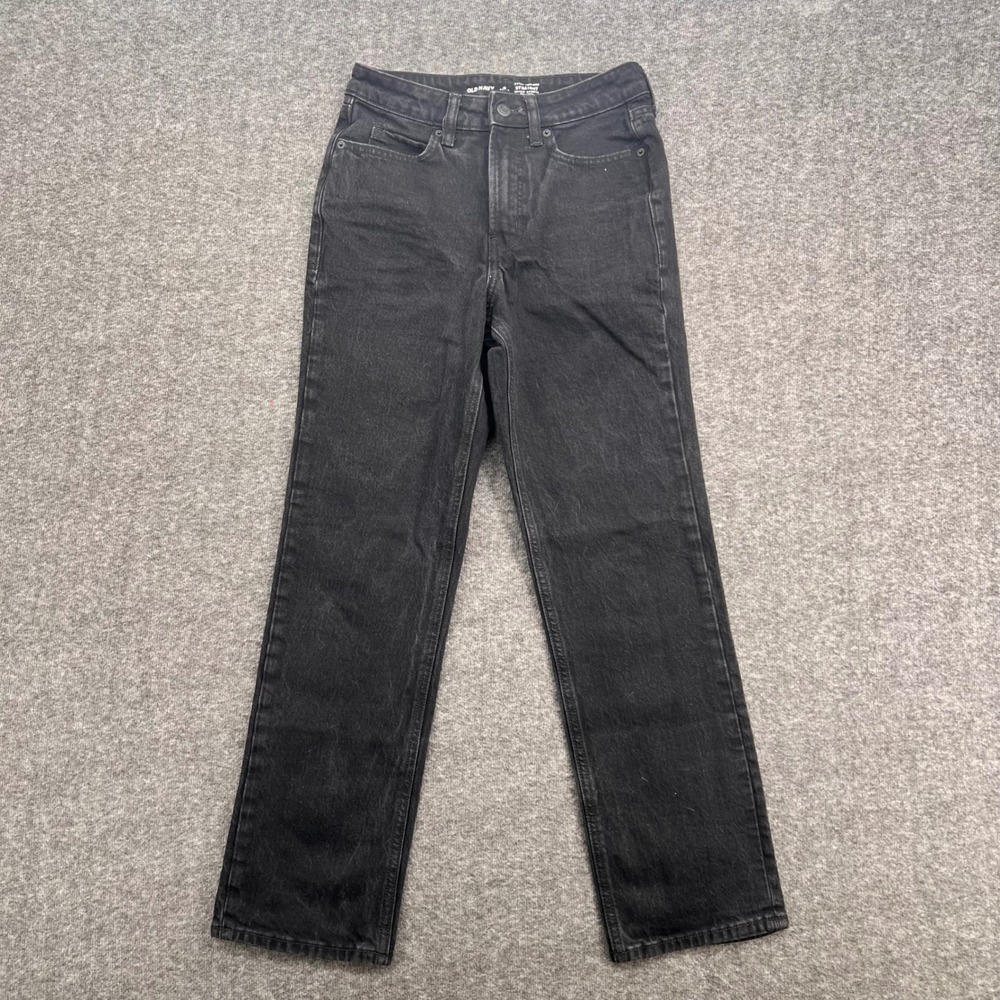Old Navy Womens Extra High Rise Straight Jeans Washed Black Petite Size 0